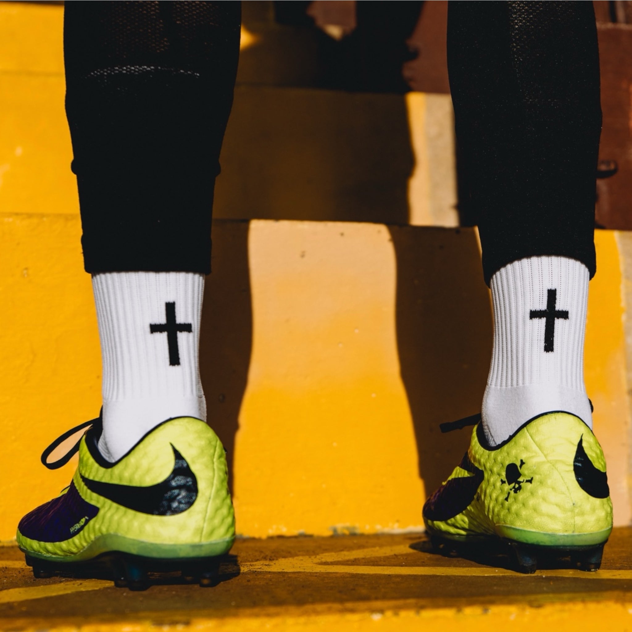 Blessin Cross Grip Socks White