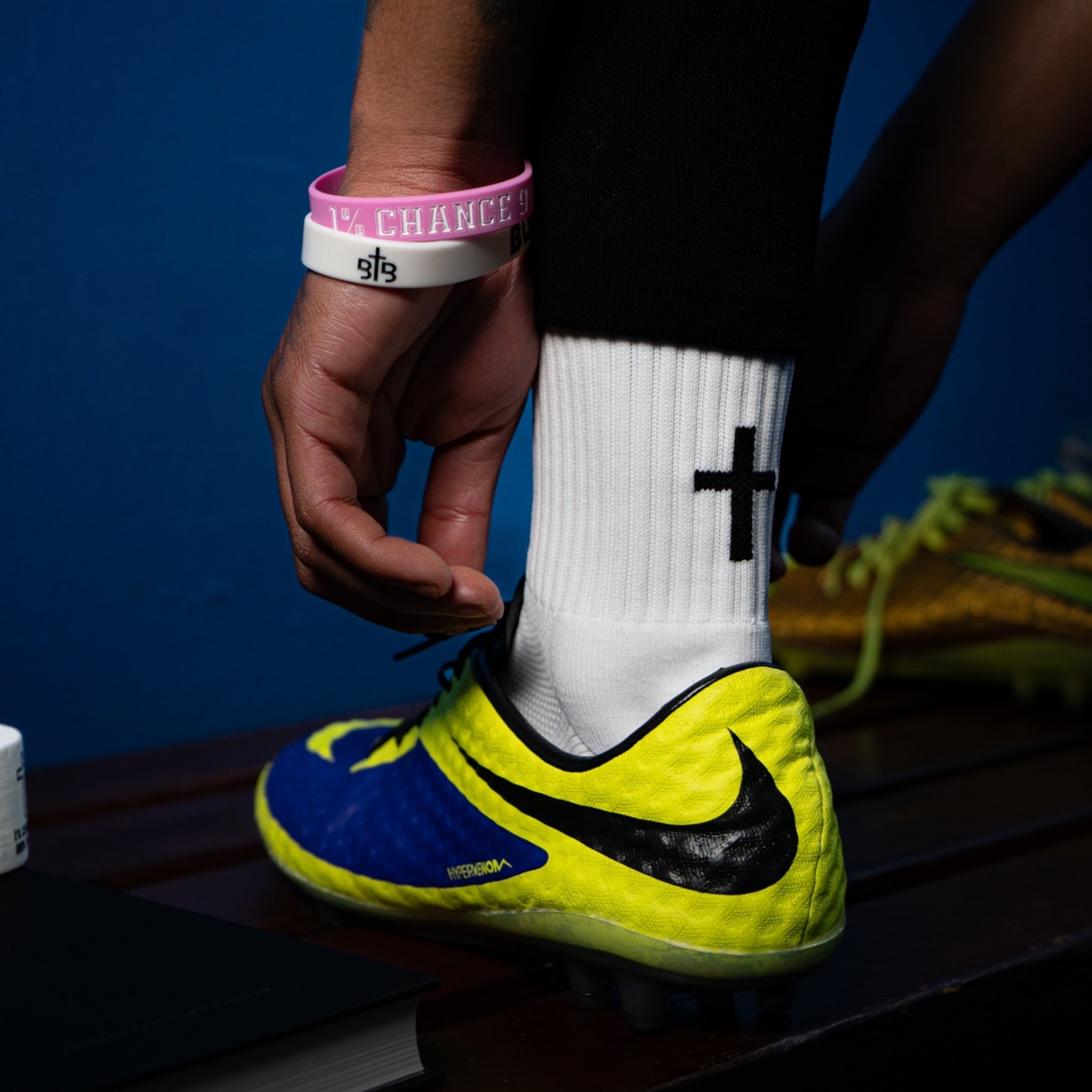 Blessin Cross Grip Socks White