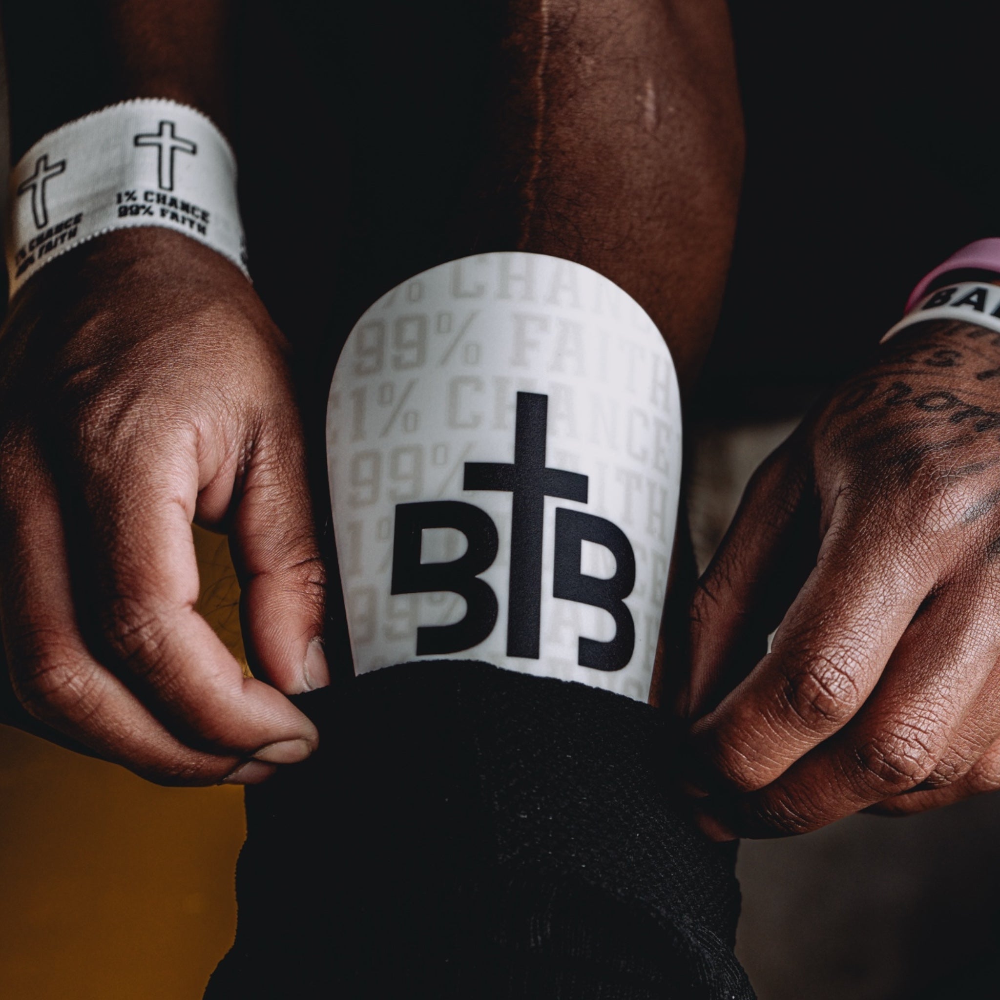 Blessin Ballers ‘1% Chance 99% Faith’ Shin Pads White/Black