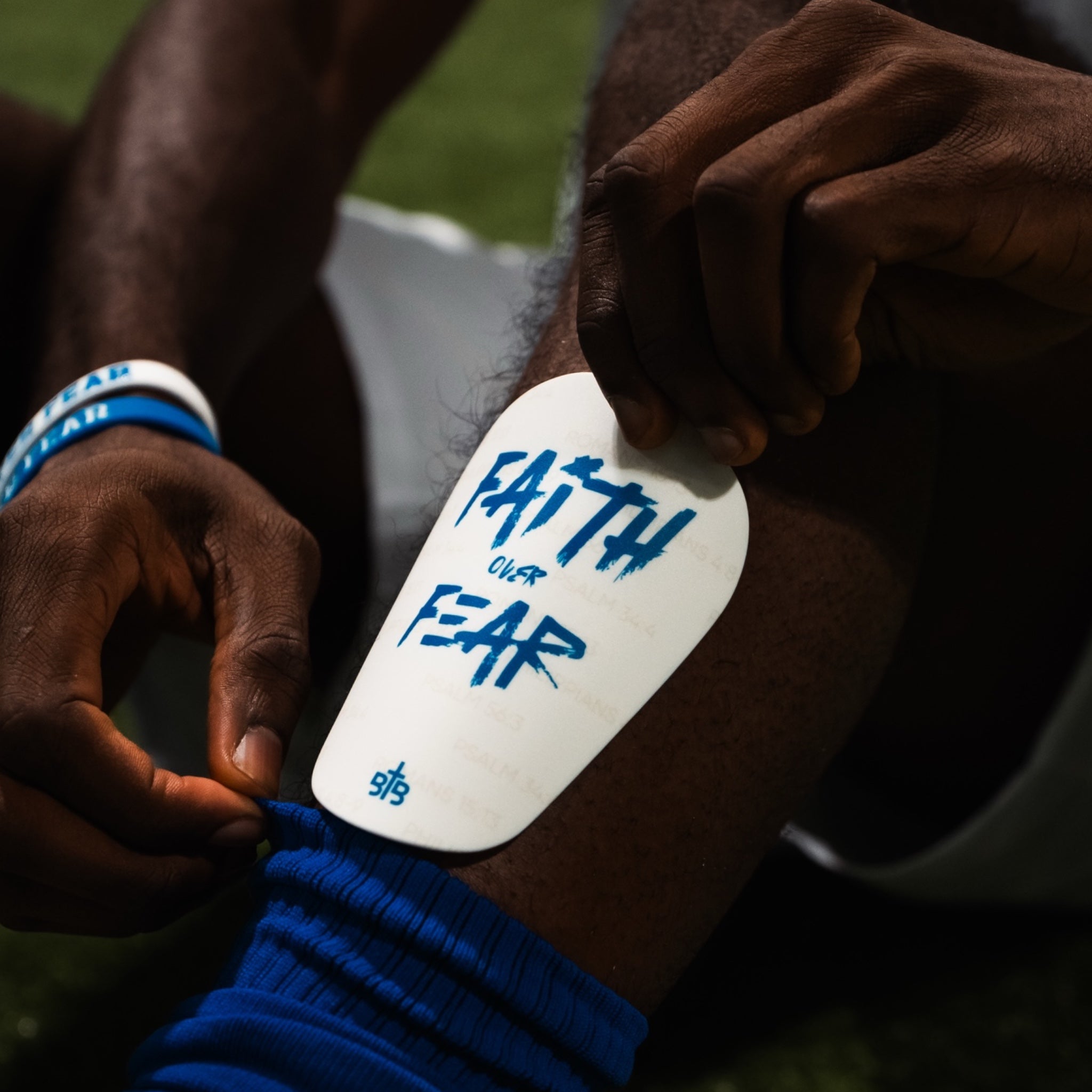 Faith over Fear Shin Pads - White