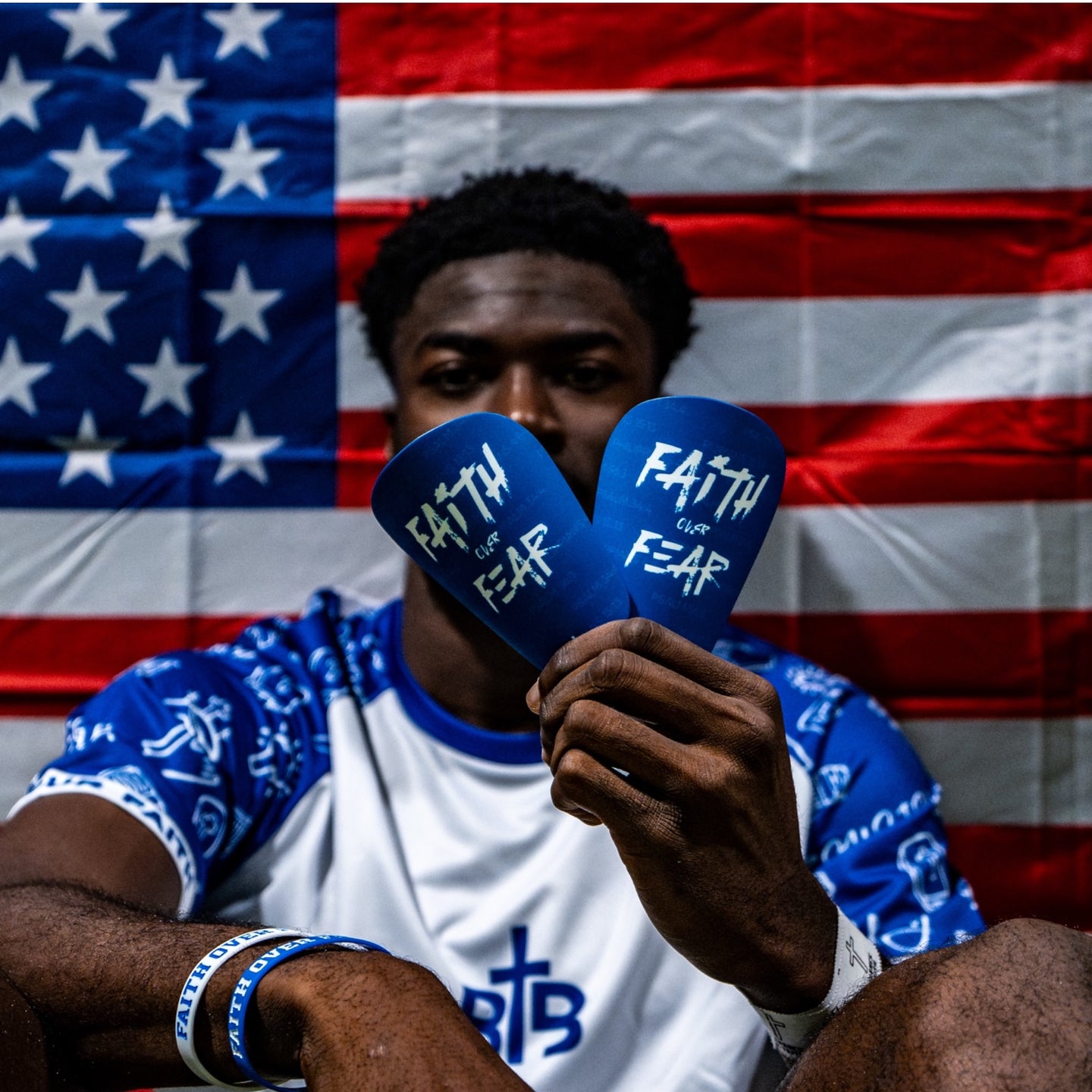 Faith over Fear Shin Pads Blue/White